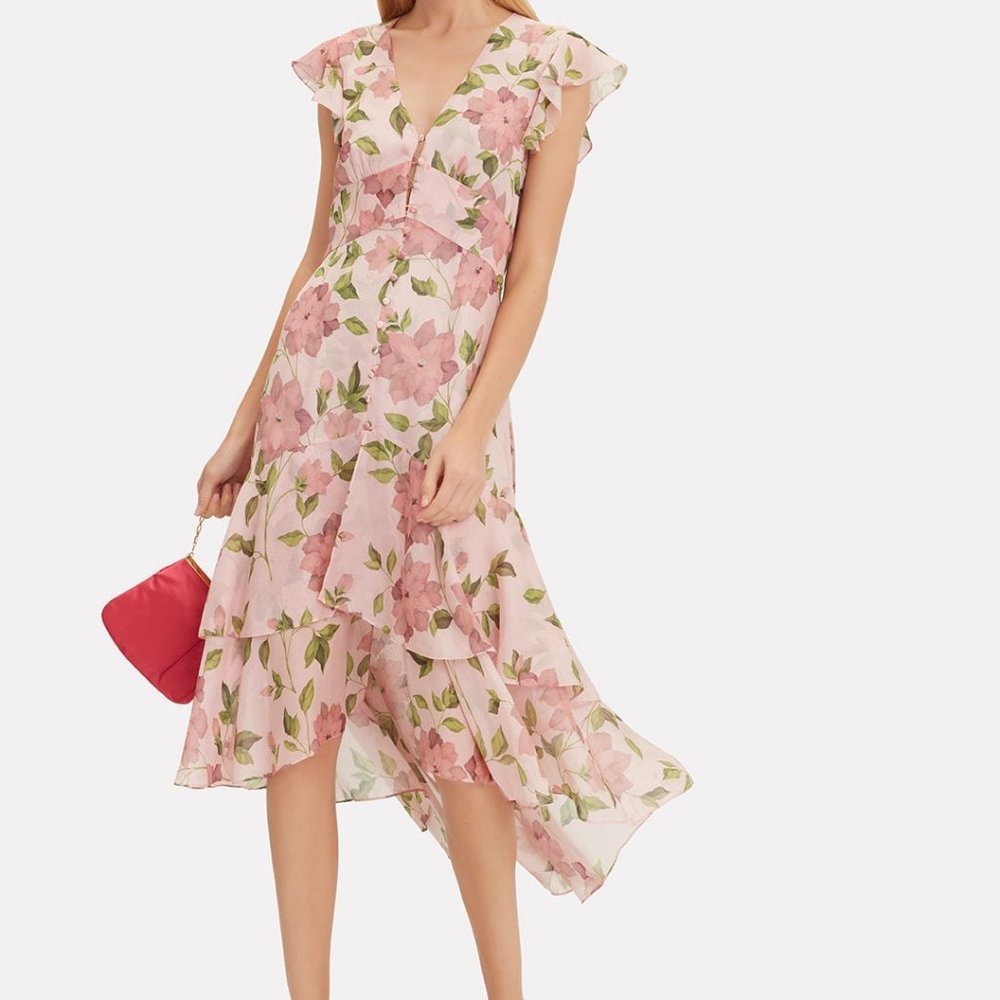 100%SILK INTERMIX Abella Pink Floral Printed Dress